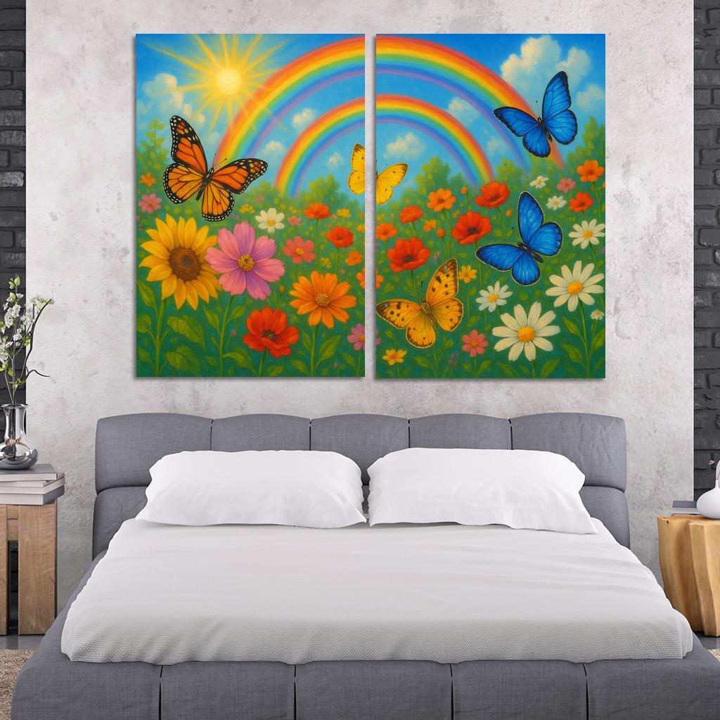 Rainbow Garden - Magical Nature Scene Framed Paintings