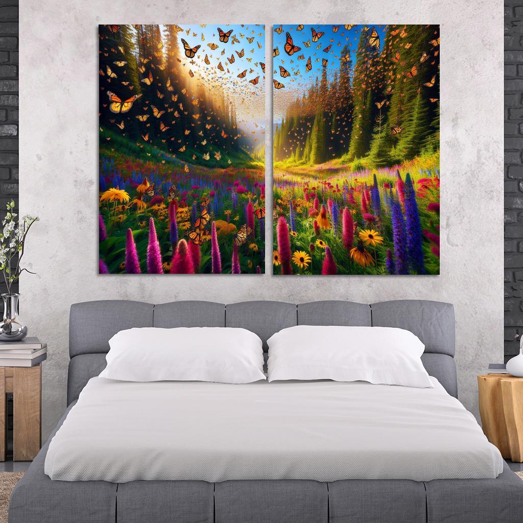 The Incredible Journey of Monarch Butterflies 2 Piece HD Canvas Wall Art-Original Frame
