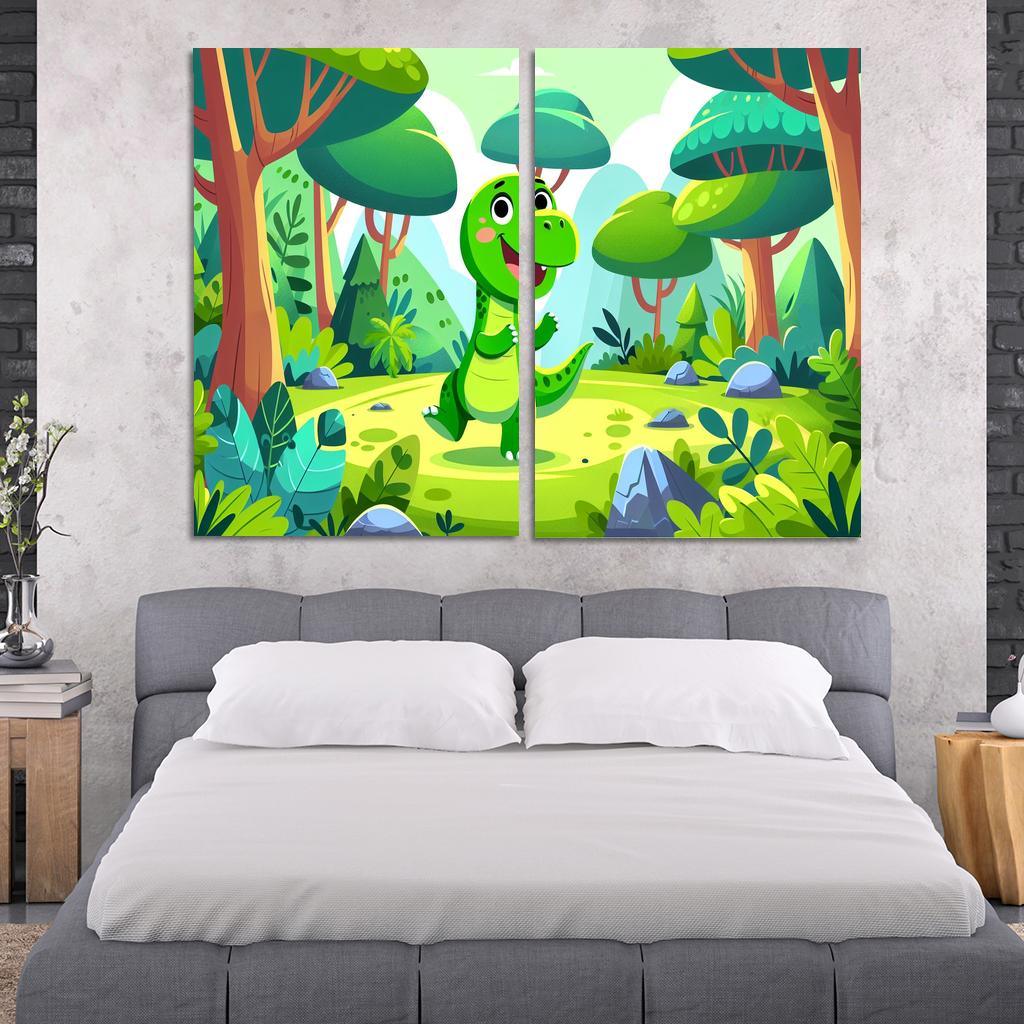 Dancing Dino Delight 2 Piece HD Canvas Wall Art-Original Frame