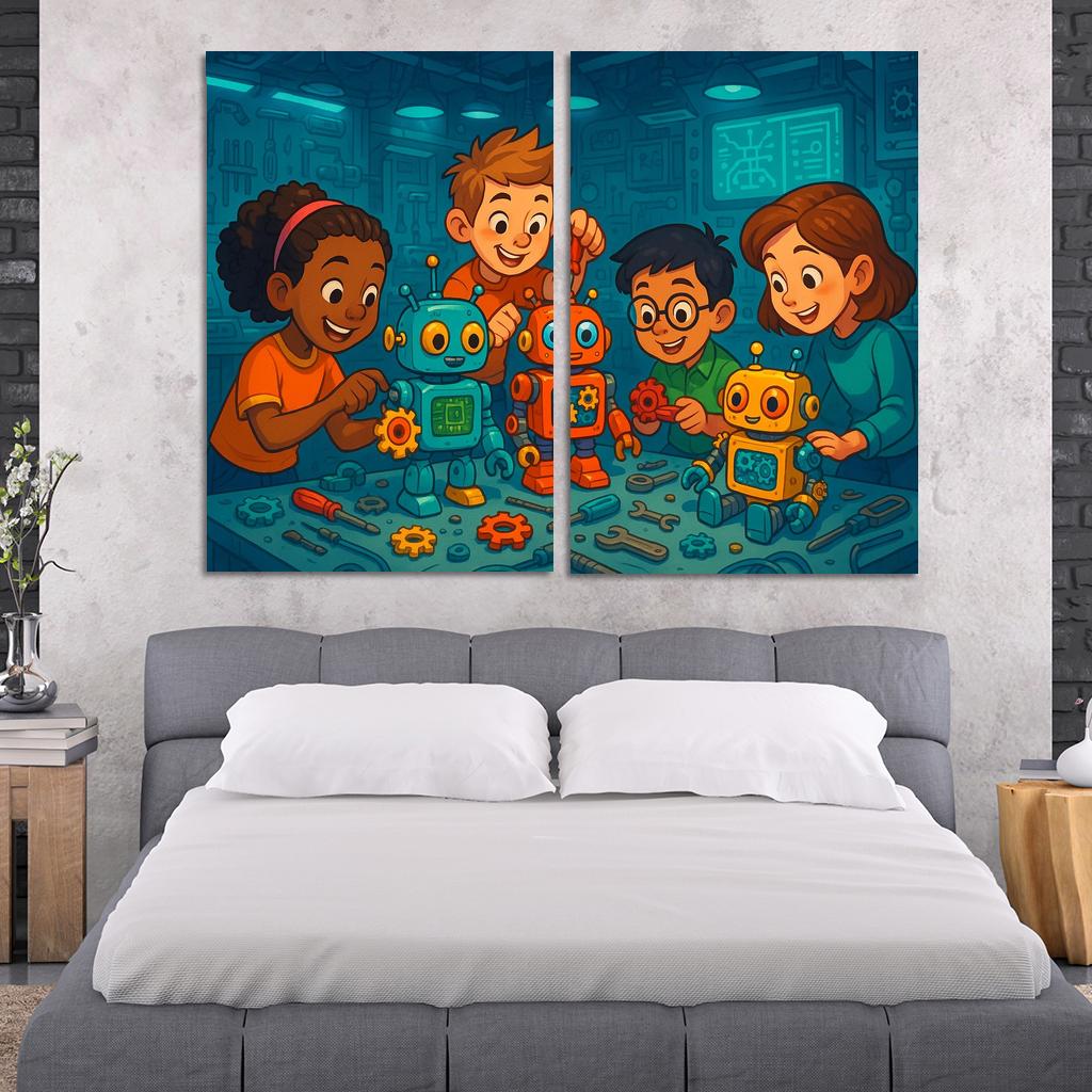 Robot Builders - Stem Creativity Panel Framed Paintings