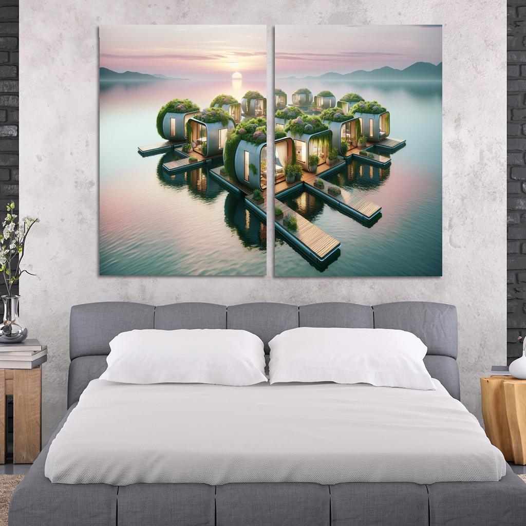 Floating Community Pods 2 Piece HD Canvas Wall Art-Original Frame