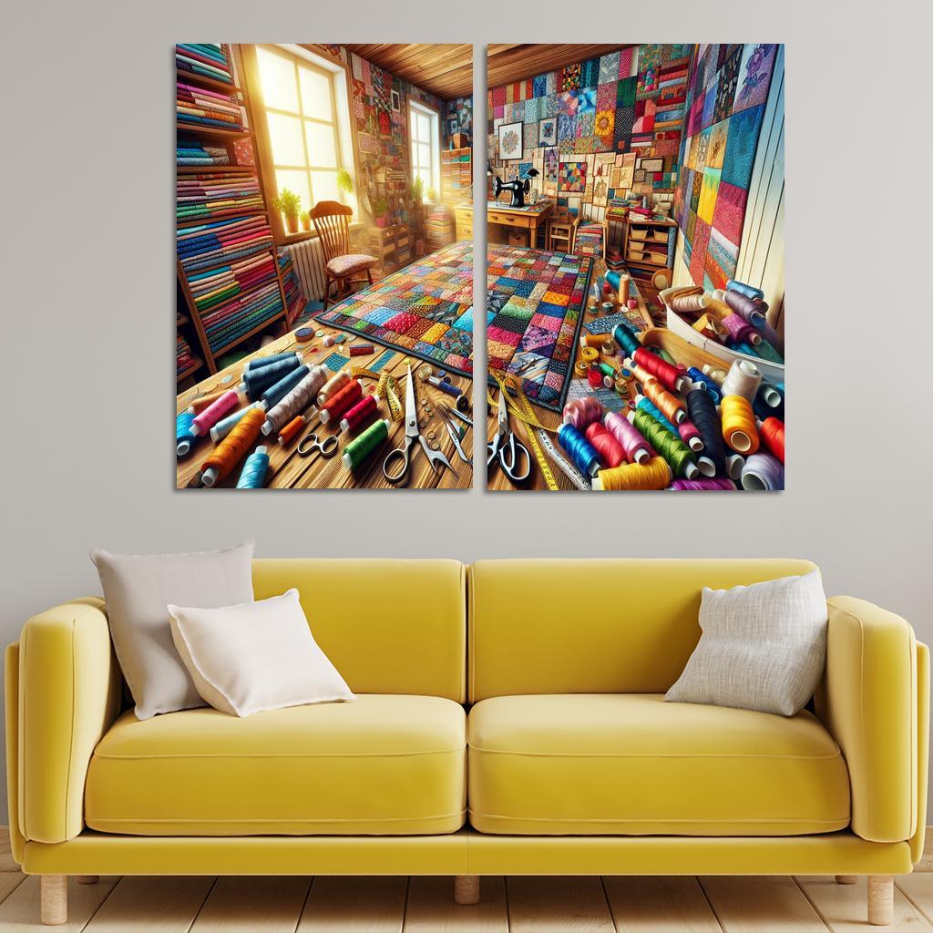 Quilting Stitching Together Memories 2 Piece HD Canvas Wall Art-Original Frame