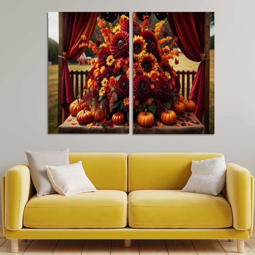 Autumn's Embrace A Seasonal Floral Bounty 2 Piece HD Canvas Wall Art-Original Frame