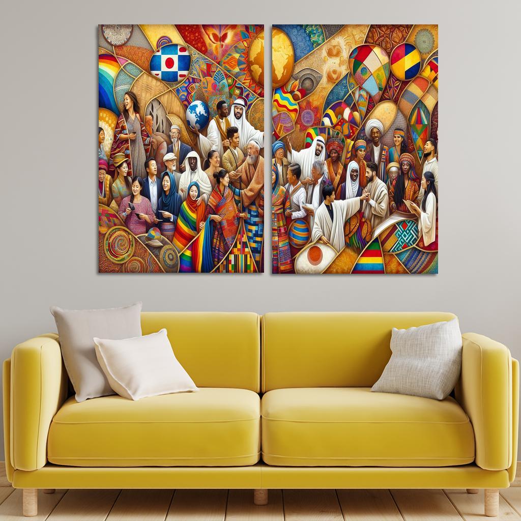 Cultural Mosaic Celebrating Diversity Through Art 2 Piece HD Canvas Wall Art-Original Frame