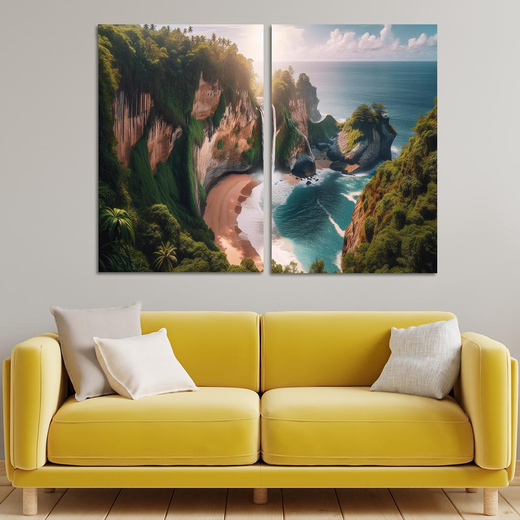 Cascading Waterfalls Beach Modern Paintings Frame