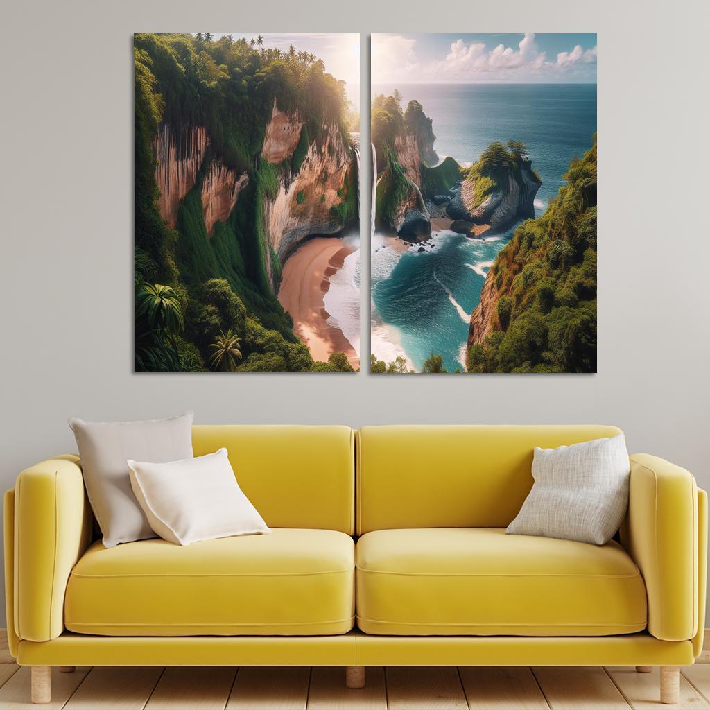 Cascading Waterfalls Beach Modern Paintings Frame