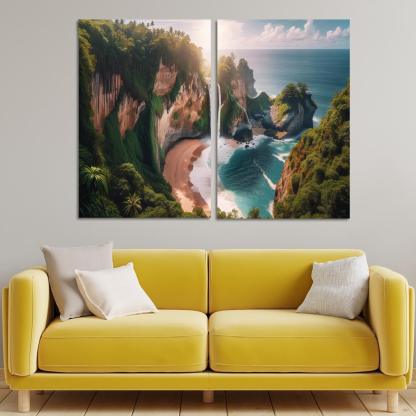 Cascading Waterfalls Beach Modern Paintings Frame