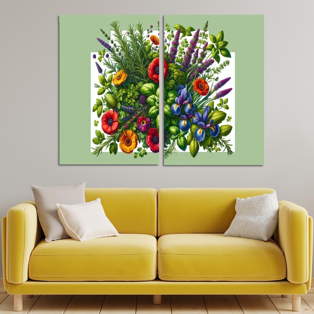 Aromatic Garden The Herb and Blossom Fusion 2 Piece HD Canvas Wall Art-Original Frame