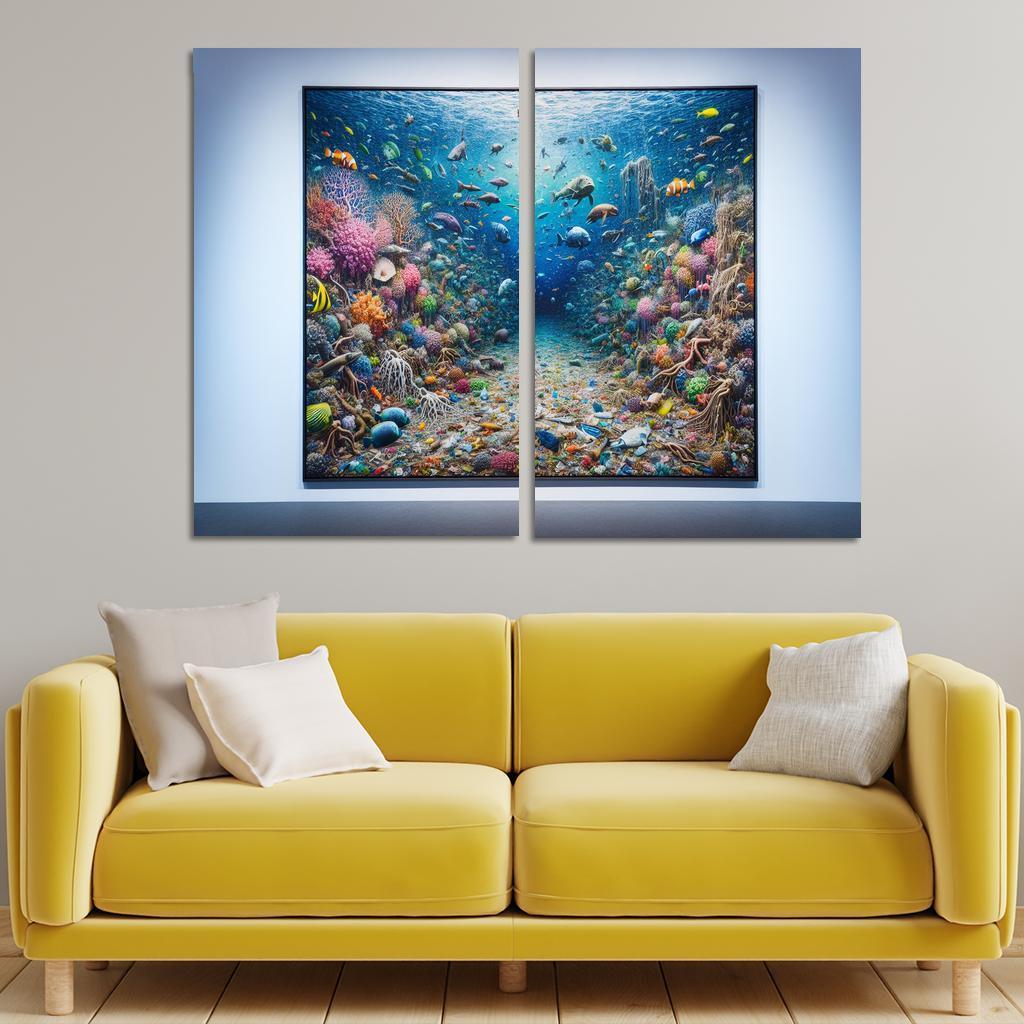 Beneath the Surface Ocean Conservation Awareness 2 Piece HD Canvas Wall Art-Original Frame