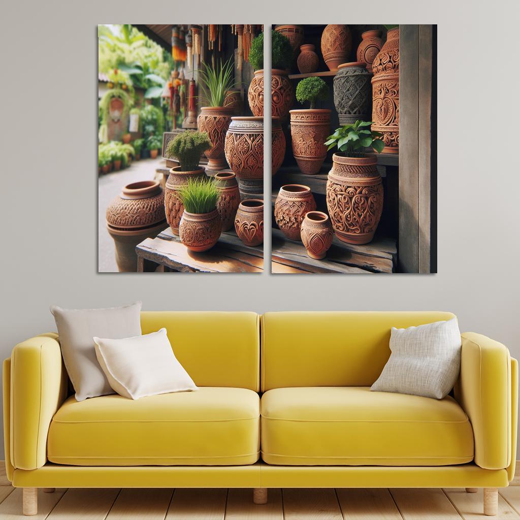 Handcrafted Terracotta Planters 2 Piece HD Canvas Wall Art-Original Frame