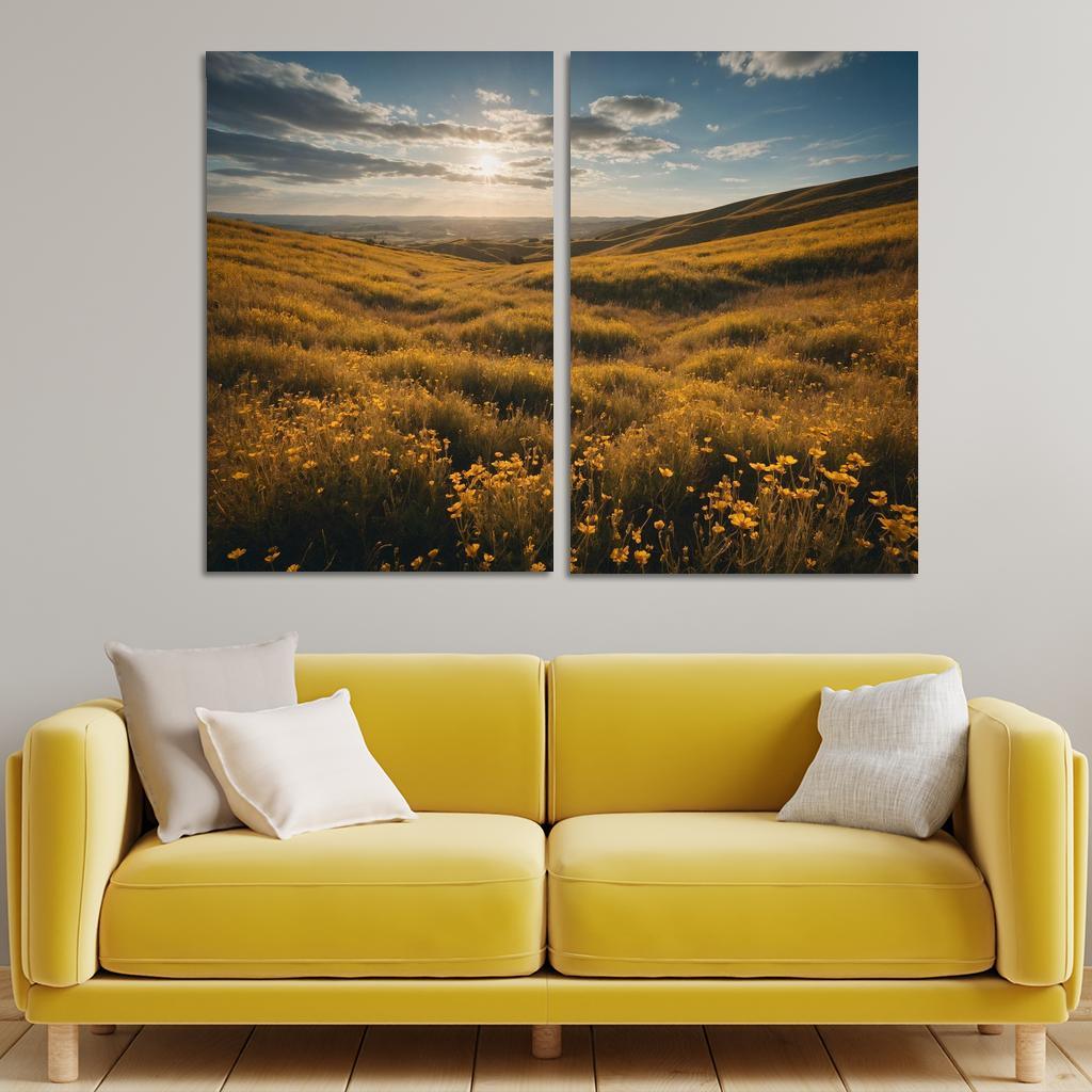 The Elysian Fields Of Golden Wildflowers Multi-panel Paintings