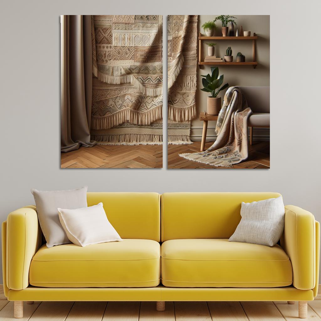 Textured Fabric Wall Hanging 2 Piece HD Canvas Wall Art-Original Frame