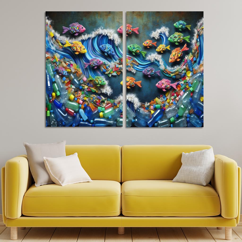 Plastic Ocean Art for Ocean Conservation 2 Piece HD Canvas Wall Art-Original Frame