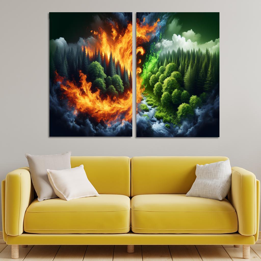 Flames of Awareness The Reality of Wildfires 2 Piece HD Canvas Wall Art-Original Frame