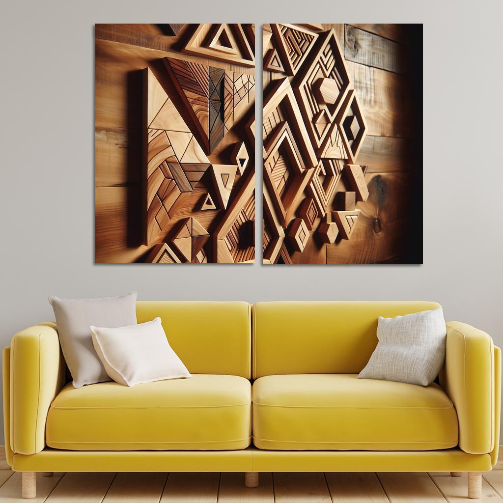 Geometric Wooden Wall Shelves 2 Piece HD Canvas Wall Art-Original Frame