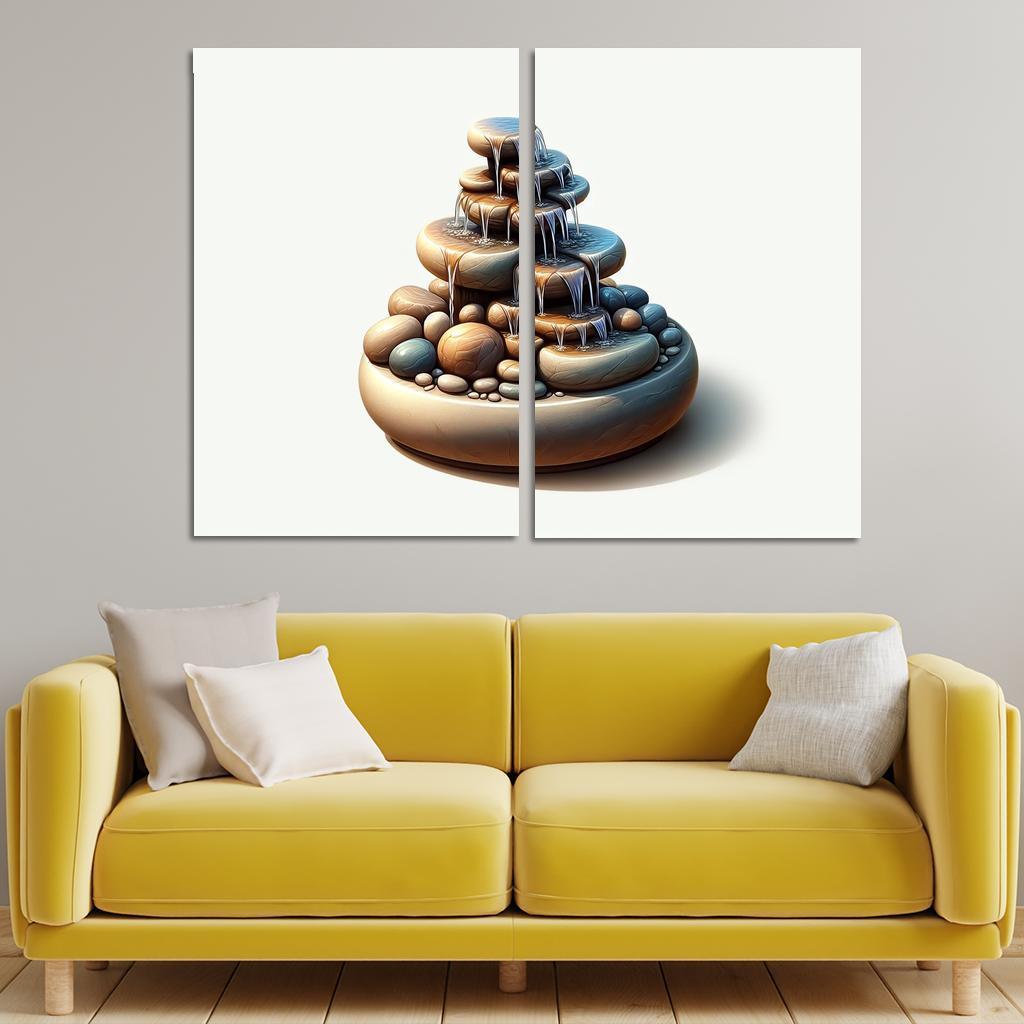 Cascading Waterfall Table Fountain 2 Piece HD Canvas Wall Art-Original Frame