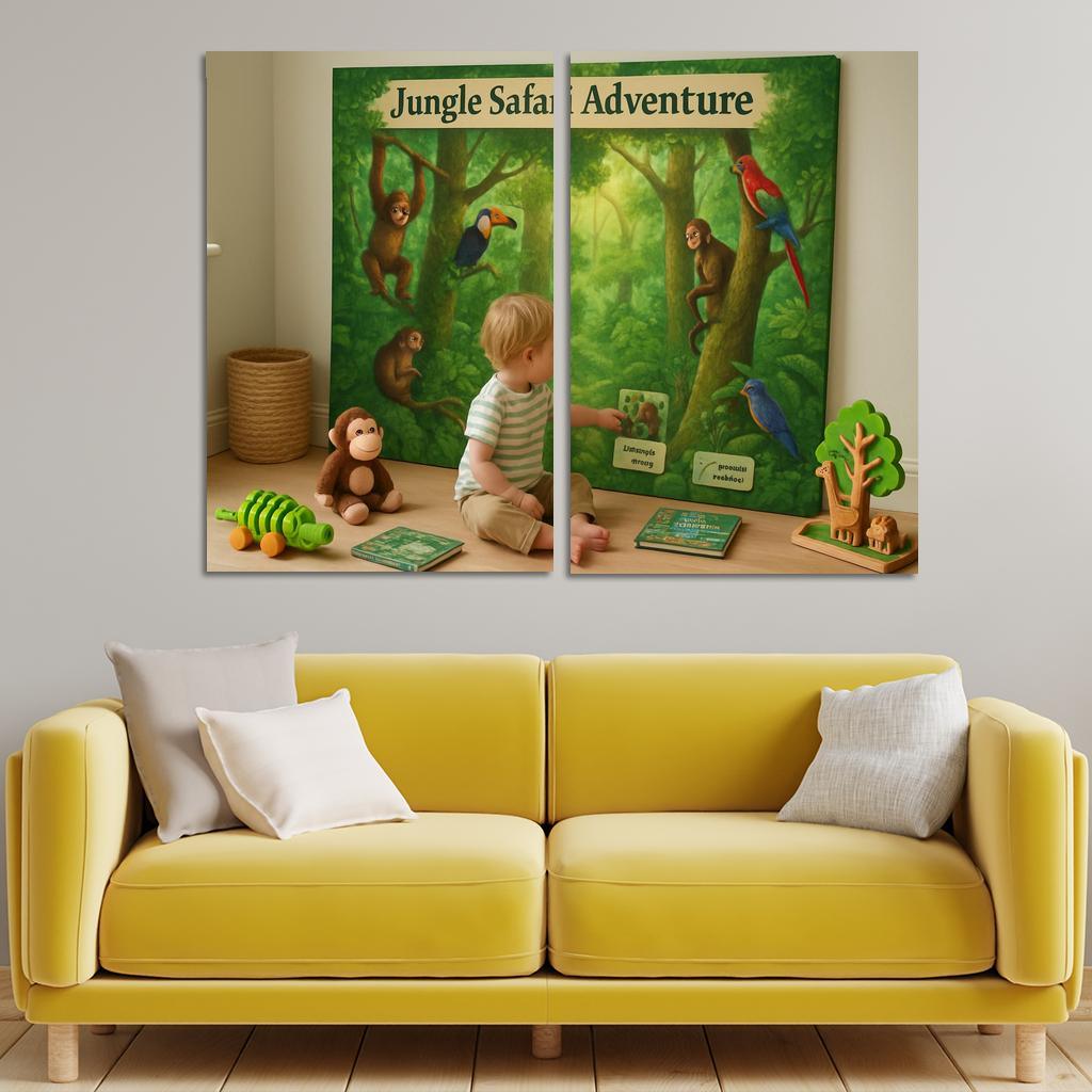 Jungle Safari Adventure Panel Oil Paintings Frame