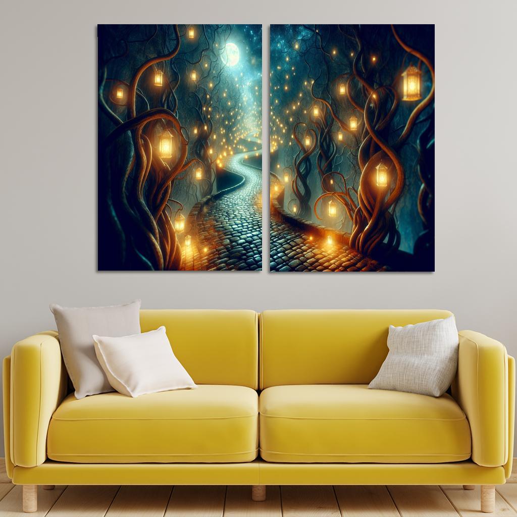 Moonlit Pathway The Journey of Shadows 2 Piece HD Canvas Wall Art-Original Frame