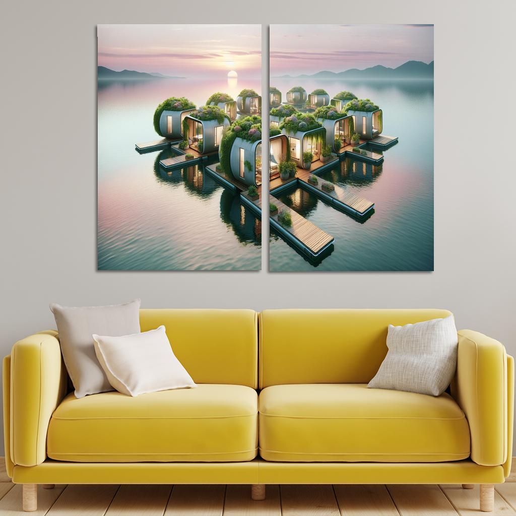 Floating Community Pods 2 Piece HD Canvas Wall Art-Original Frame