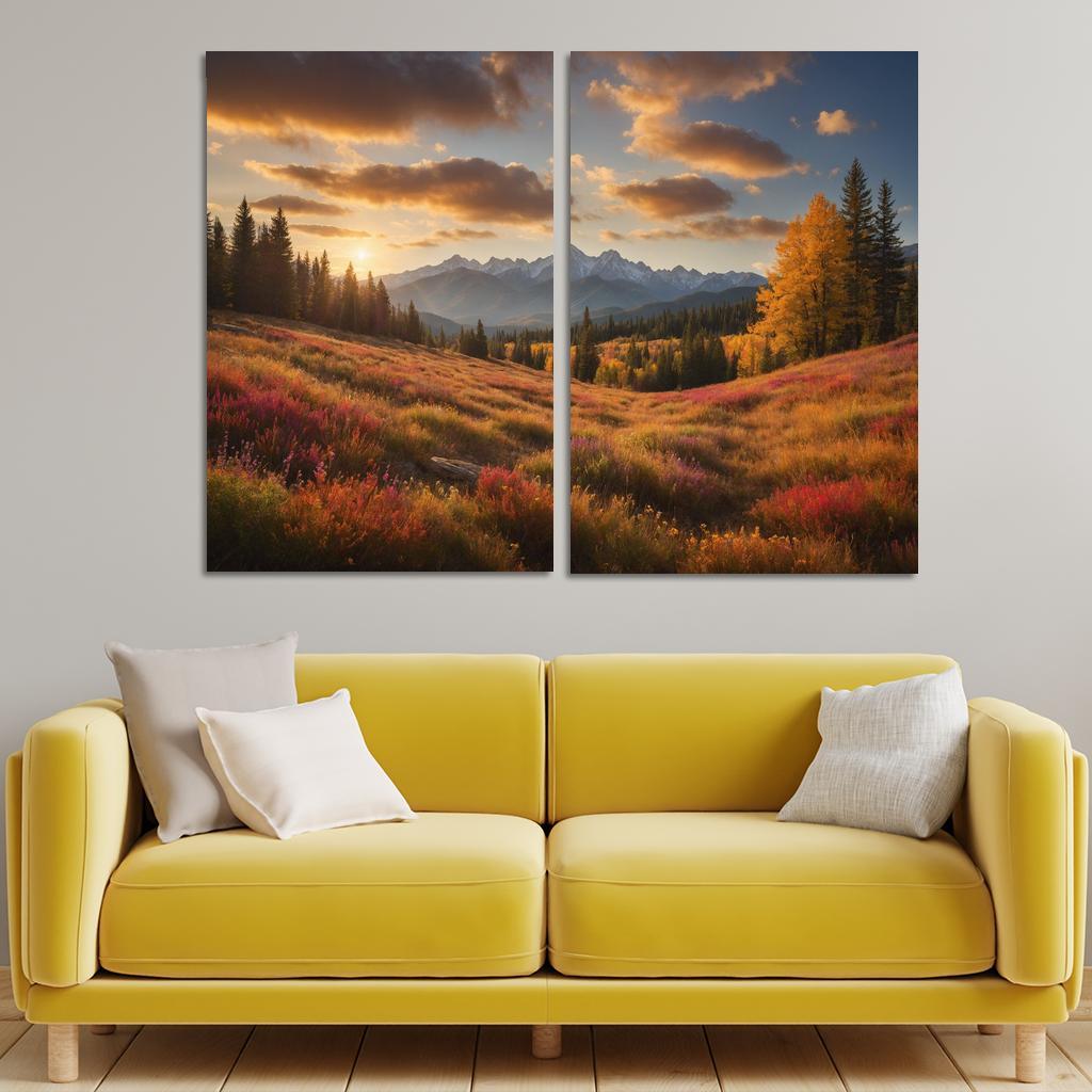 The Radiant Colors of Autumn Meadow 2 Piece HD Canvas Wall Art-Original Frame