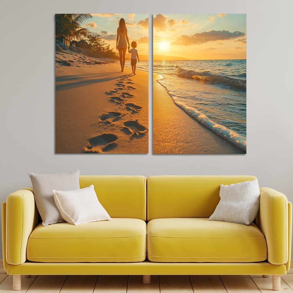 Footprints In The Sand A Mothers Guiding Steps Canvas Paintings Frame