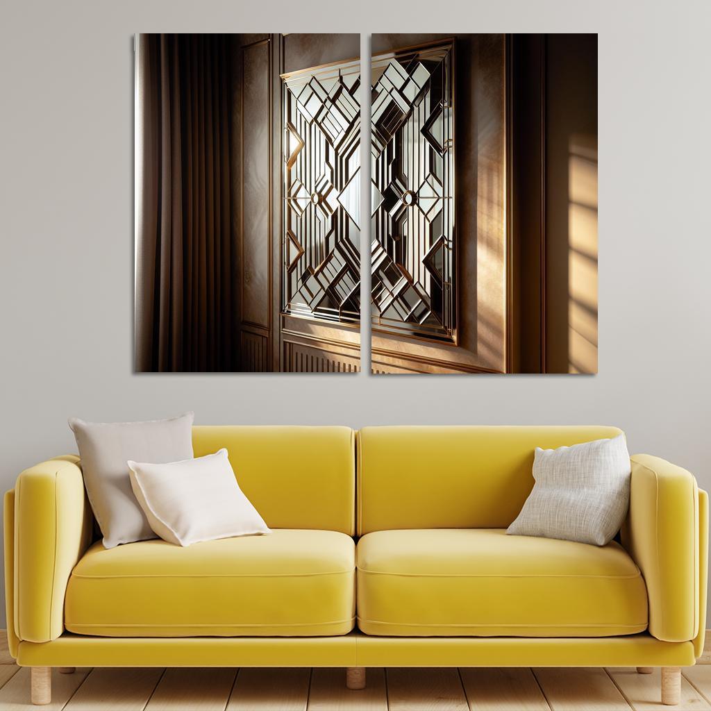 Art Deco Mirror with Geometric Design 2 Piece HD Canvas Wall Art-Original Frame