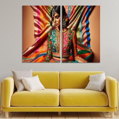 Ethnic Fusion Blending Cultures in Fashion 2 Piece HD Canvas Wall Art-Original Frame