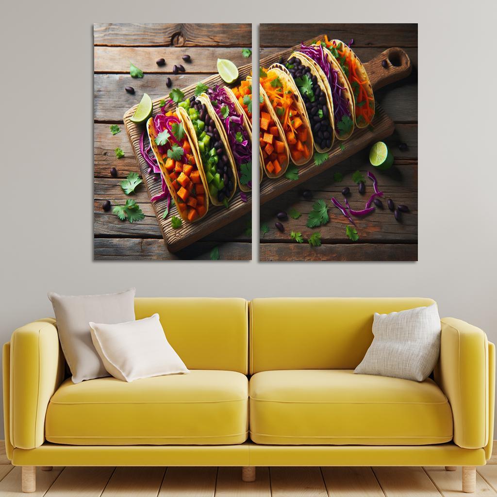 Savory Sweet Potato and Black Bean Tacos 2 Piece HD Canvas Wall Art-Original Frame