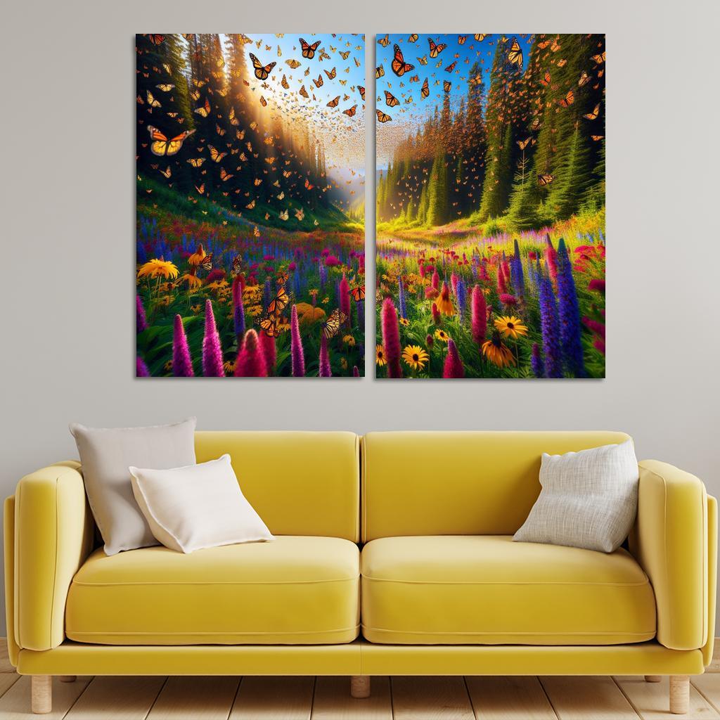The Incredible Journey of Monarch Butterflies 2 Piece HD Canvas Wall Art-Original Frame