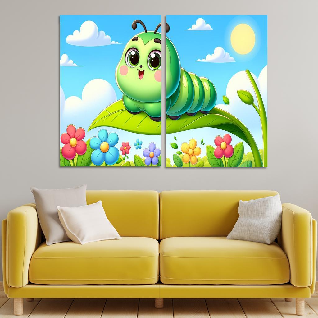 Cuddly Caterpillar Journey 2 Piece HD Canvas Wall Art-Original Frame