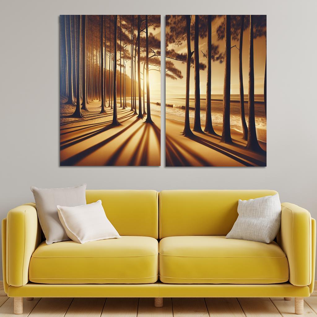 Whispering Pines Forest Meets Shore Abstract Paintings Frame