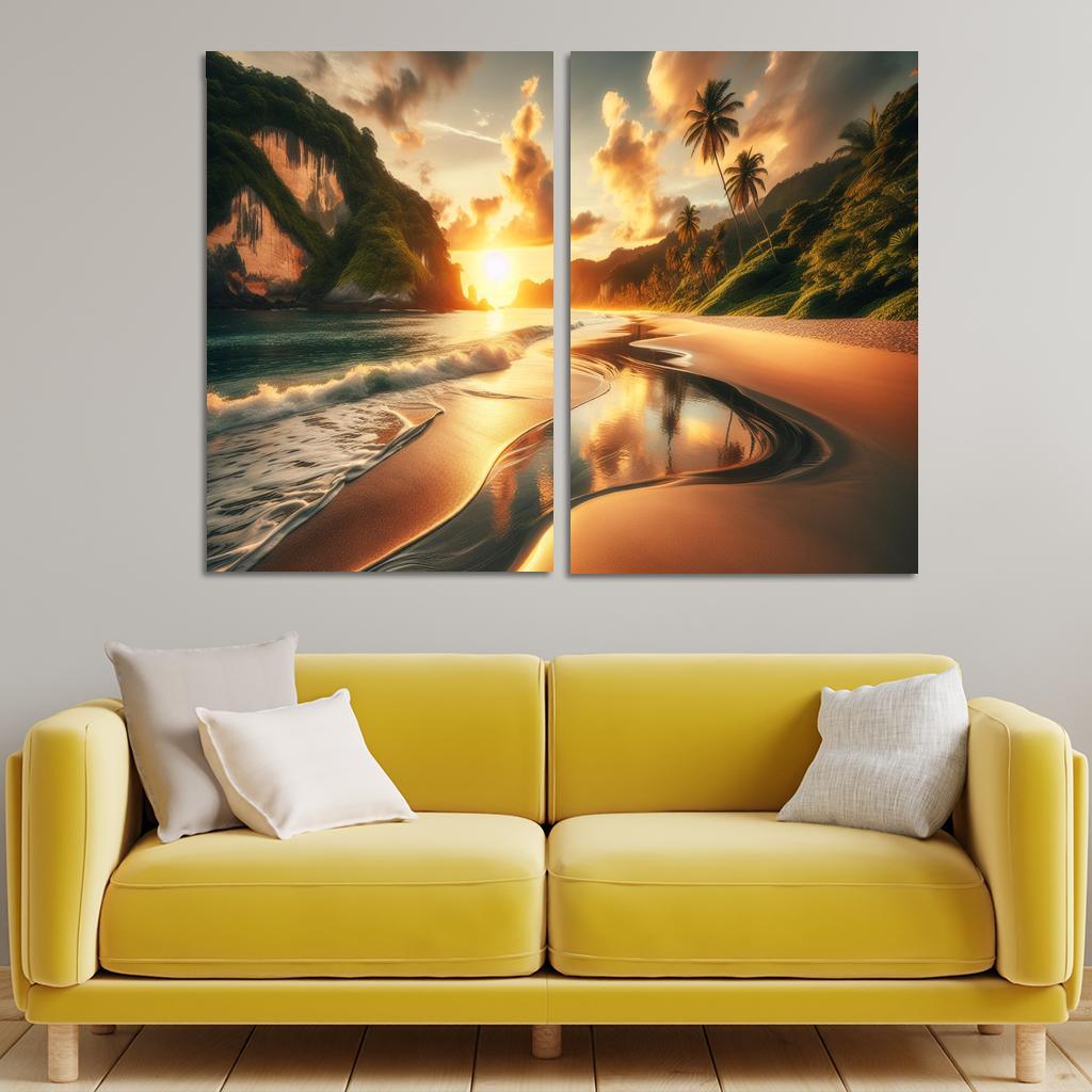 Crescent Moon Beach A Hidden Paradise Modern Paintings Frame