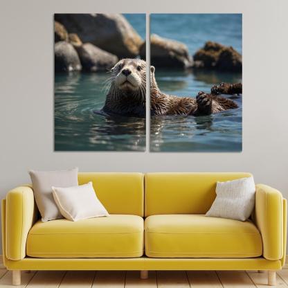 The Playful Sea Otter In Coastal Waters Canvas Paintings Frame