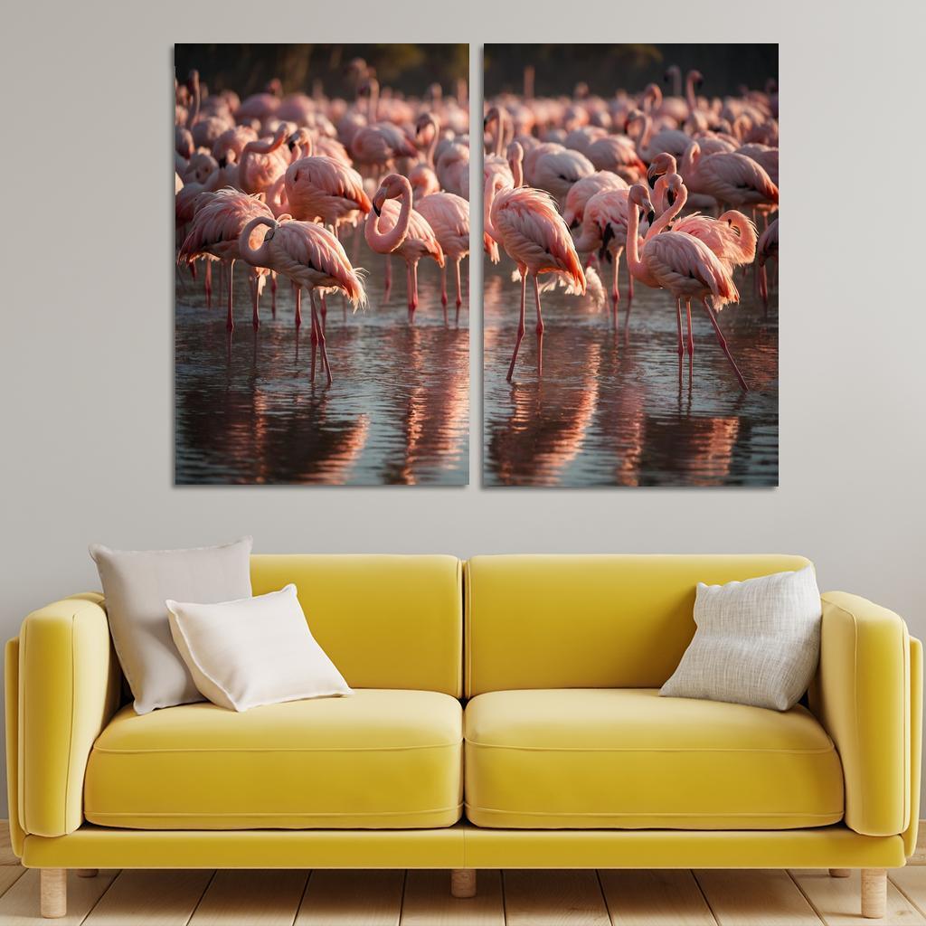 The Graceful Flamingo In Shallow Waters Framed Paintings