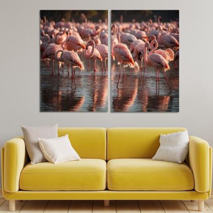 The Graceful Flamingo In Shallow Waters Framed Paintings
