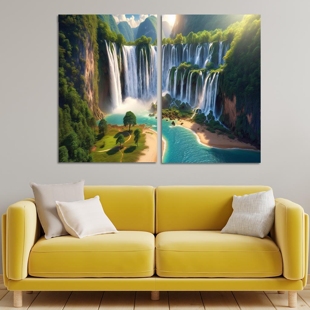 Hidden Falls Beach Waterfall Oasis Abstract Paintings Frame