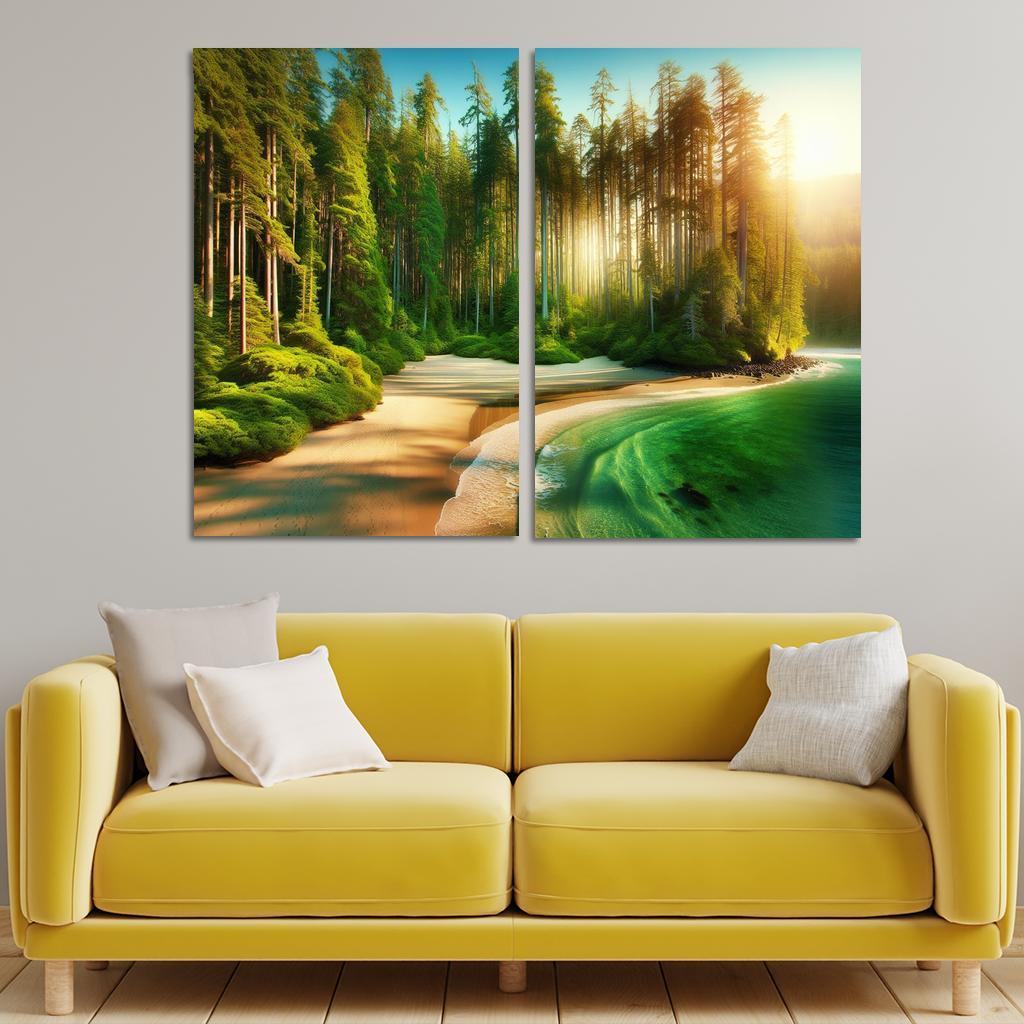 Seaside Forest Nature And Coast Combined Custom Paintings Frame
