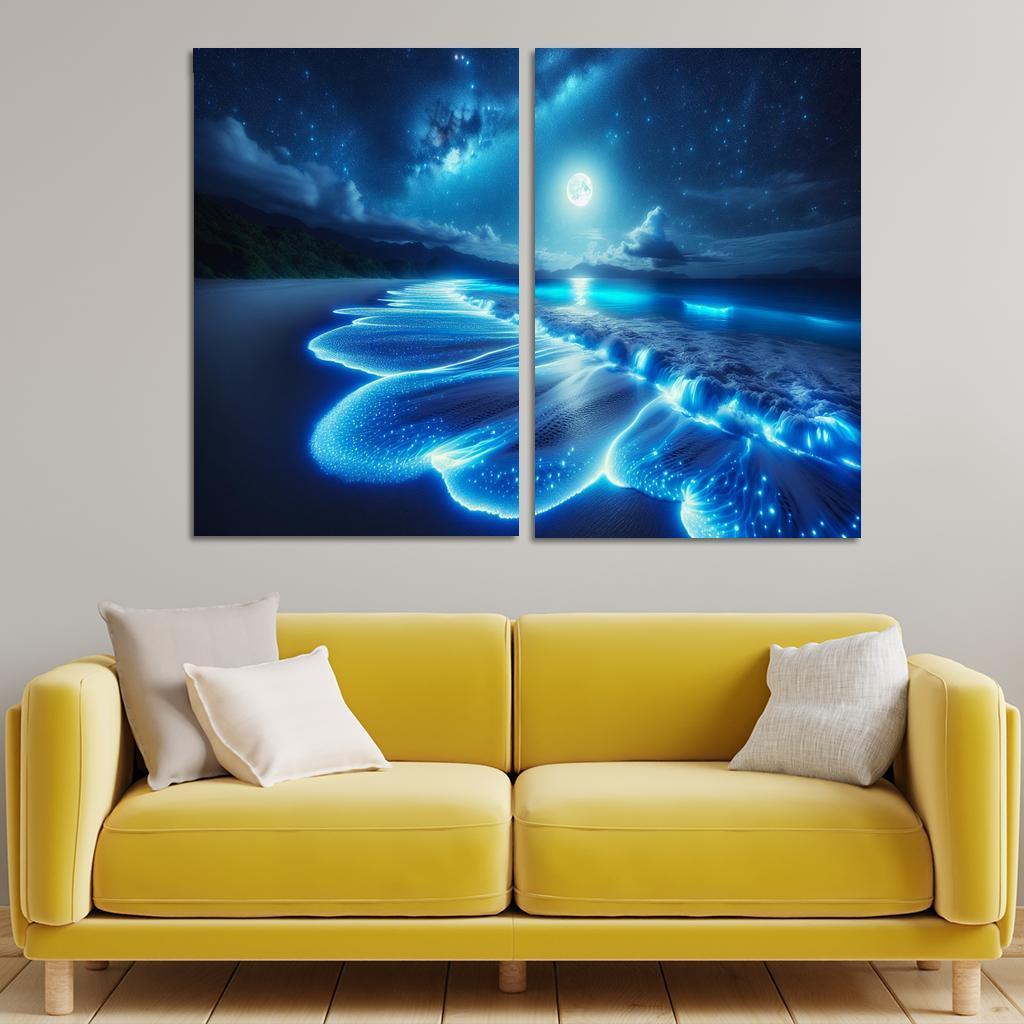 Mystic Moonlight Beach Modern Paintings Frame