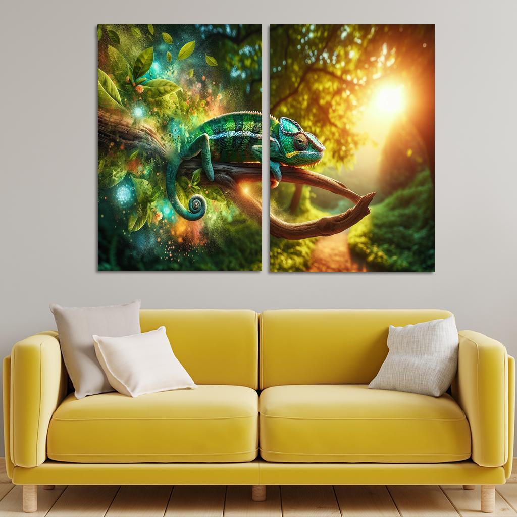 Chameleons Masters of Color and Camouflage 2 Piece HD Canvas Wall Art-Original Frame