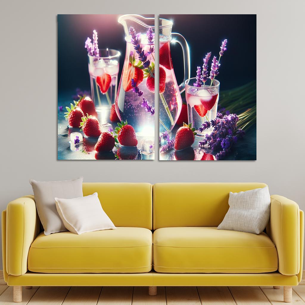 Strawberry Lavender Infused Water 2 Piece HD Canvas Wall Art-Original Frame
