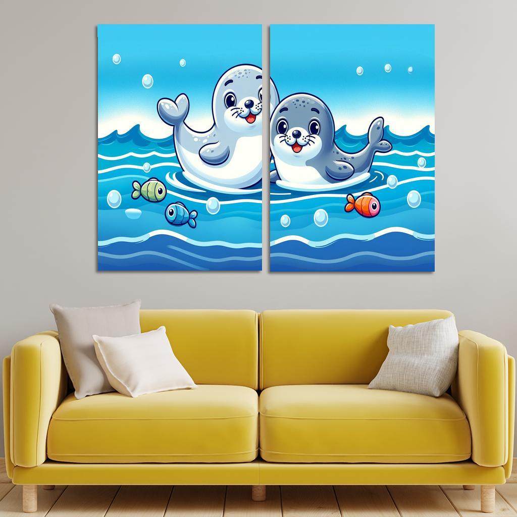 Silly Seals - Ocean Companions Framed Paintings