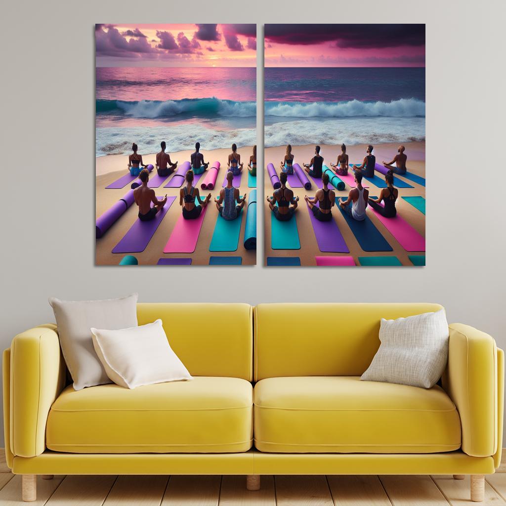 Waves Of Serenity Yoga On The Shore Modern Paintings Frame