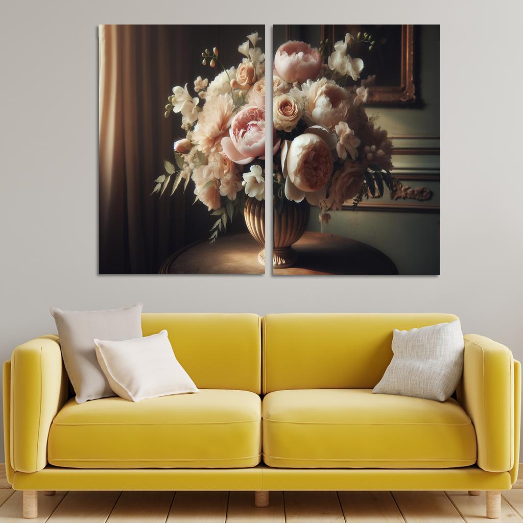 Victorian Romance A Nostalgic Floral Display 2 Piece HD Canvas Wall Art-Original Frame