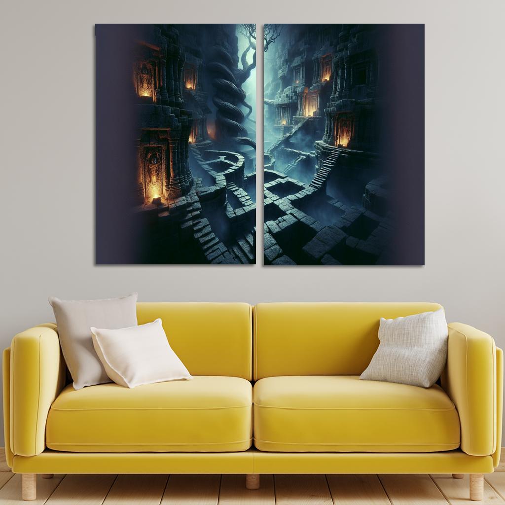 Eclipsed Labyrinth The Maze of Shadows 2 Piece HD Canvas Wall Art-Original Frame