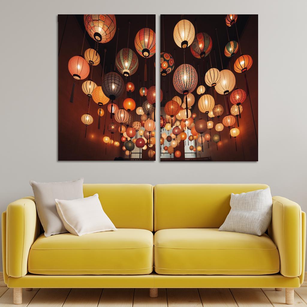 Whimsical Paper Lanterns 2 Piece HD Canvas Wall Art-Original Frame