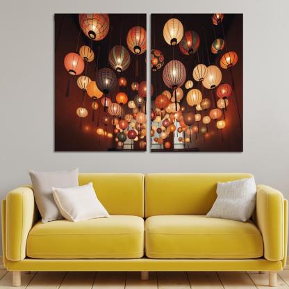 Whimsical Paper Lanterns 2 Piece HD Canvas Wall Art-Original Frame