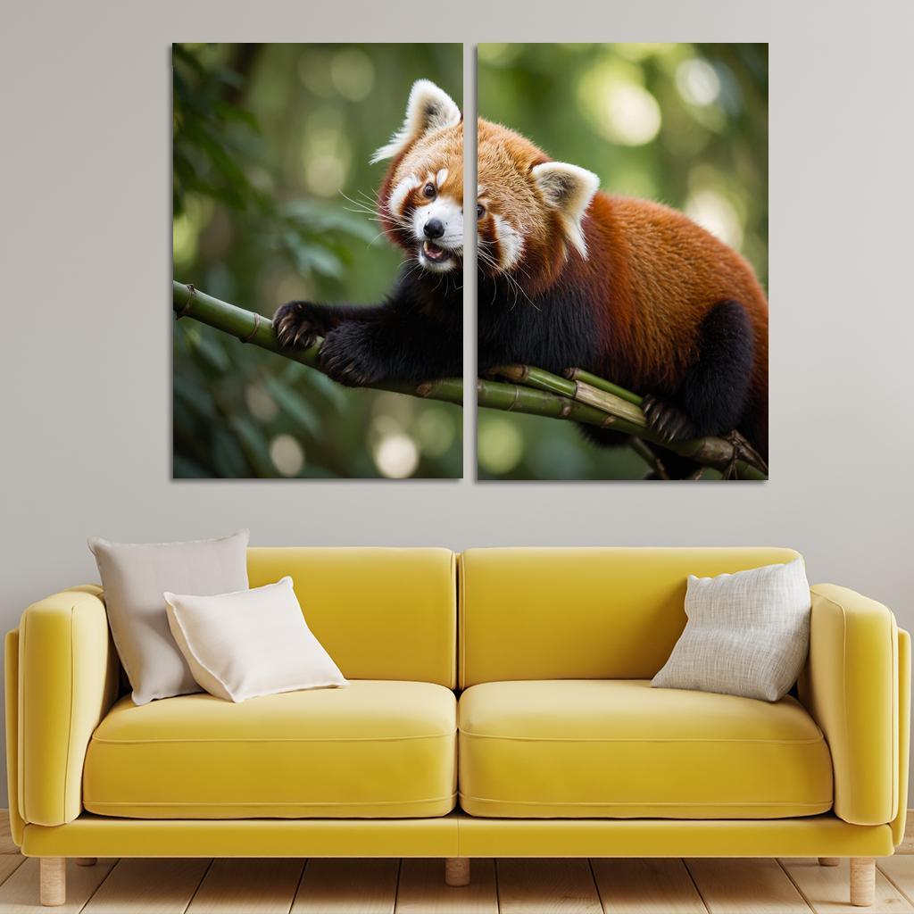 The Enigmatic Red Panda In The Bamboo Forest Framed Paintings