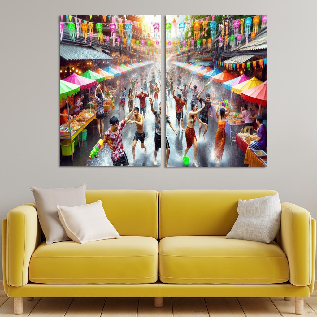 Songkran Water Festival Canvas Paintings Frame