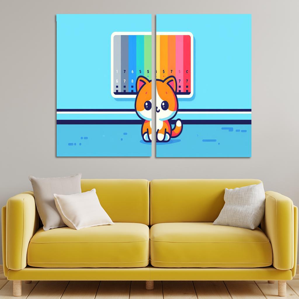 Curious Cat - Color Spectrum Puzzle 2 Piece HD Canvas Wall Art-Original Frame