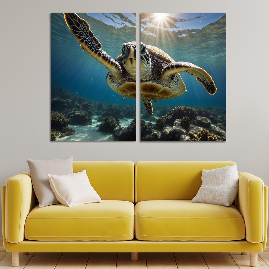 The Stunning Green Sea Turtle In Tropical Waters Canvas Paintings Frame